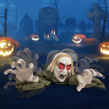 Goflame Halloween Skeleton Groundbreaker Decoration, Sound-Actived Halloween Party Decoration
