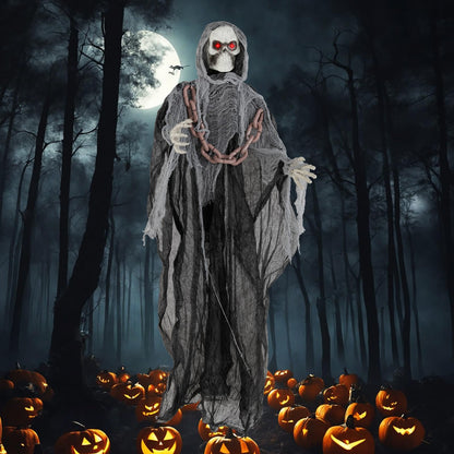 Goflame 6.4 FT Halloween Animatronic Standing Grim Reaper, Halloween Decoration with Chain