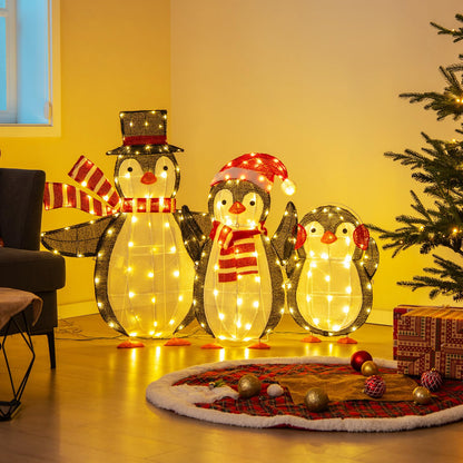 Goflame Set of 3 Lighted Christmas Penguins with LED Lights Outdoor Glowing Holiday Display