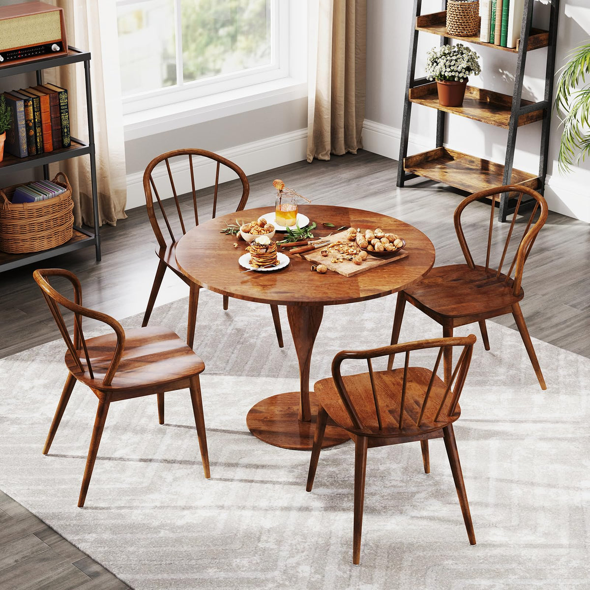 Goflame Wooden Dining Chairs Set of 2/4, Windsor Kitchen Chairs w/High Spindle Back & Rubber Wood Legs