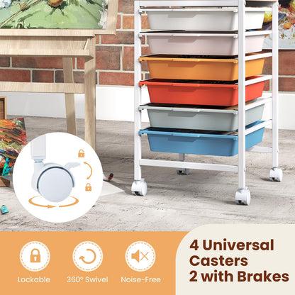 Goflame 6-Drawer Rolling Storage Cart with Wooden Tabletop