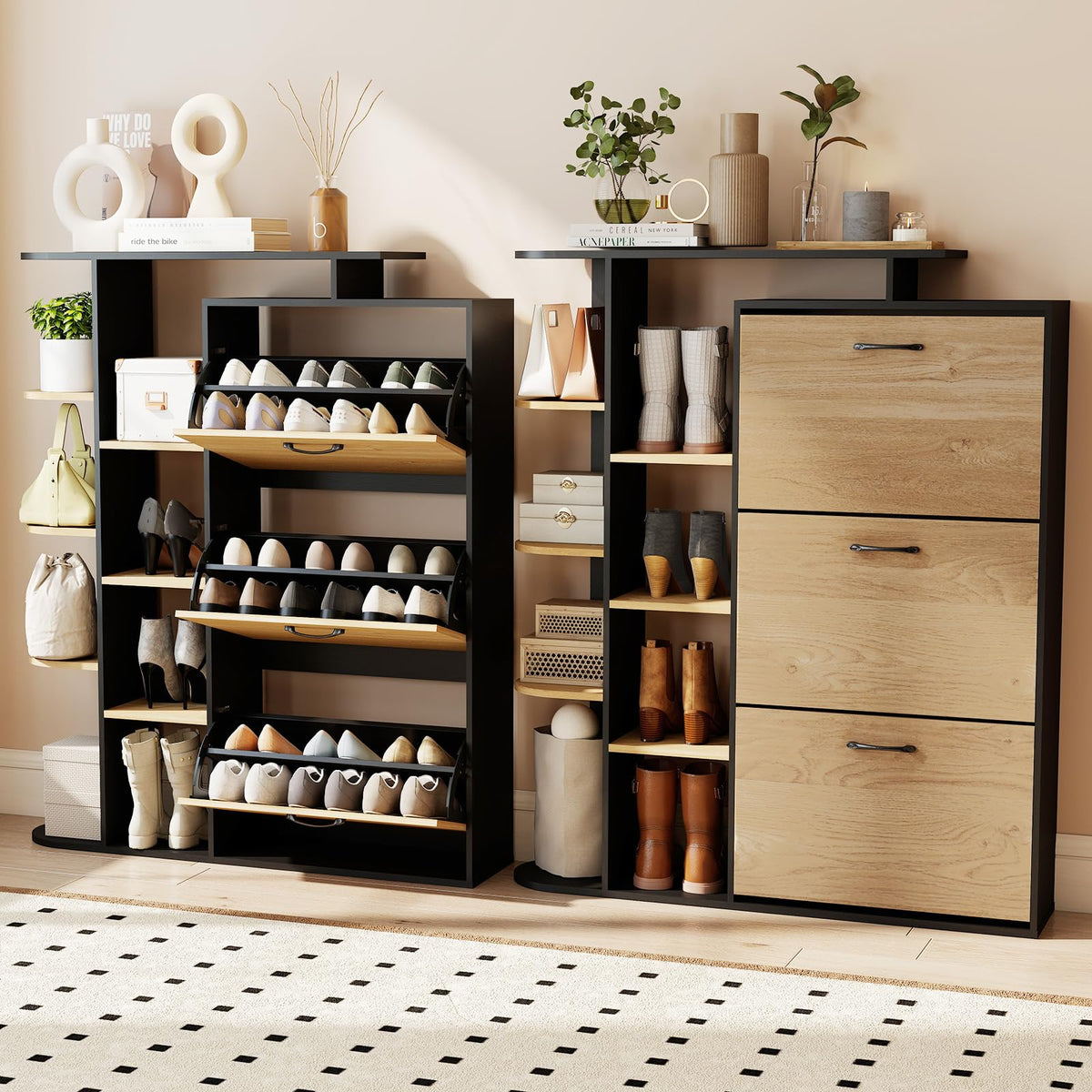 Goflame Shoe Cabinet with 3 Flip Drawers