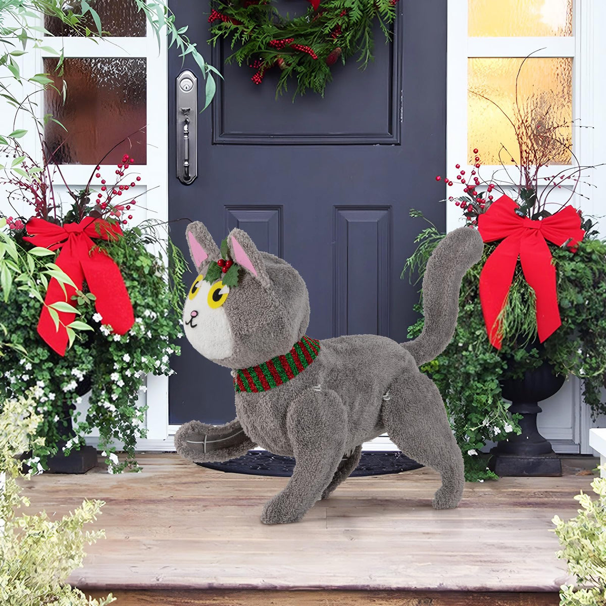 Goflame Lighted Christmas Cat, Indoor Outdoor Kitty Decoration w/ 88 LED Lights