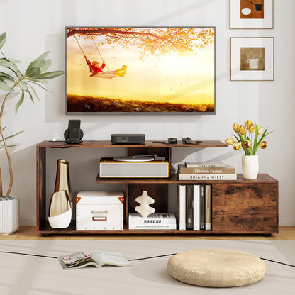 Goflame TV Stand with Power Outlet for TVs up to 55 Inch, Entertainment Center with Storage Cabinet & Open Shelves