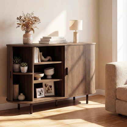 Goflame 47'' Fluted Sideboard Buffet Cabinet with Tambour Sliding Doors