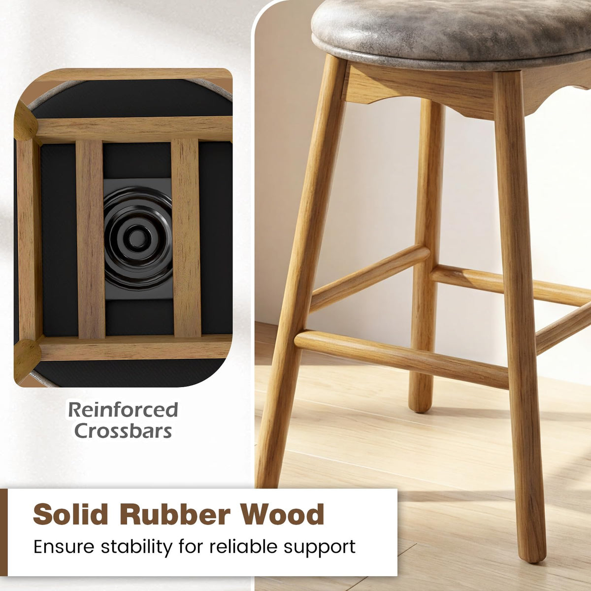 Goflame Swivel Counter Height Barstools with Solid Wood Legs and Footrests