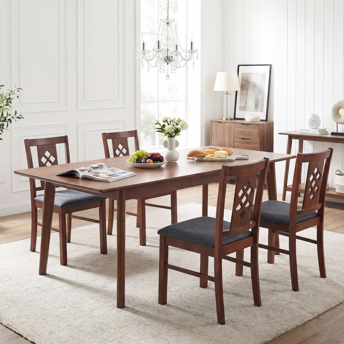 Goflame Wooden Upholstered Kitchen Chair with Elegant Diamond Back (2/4)