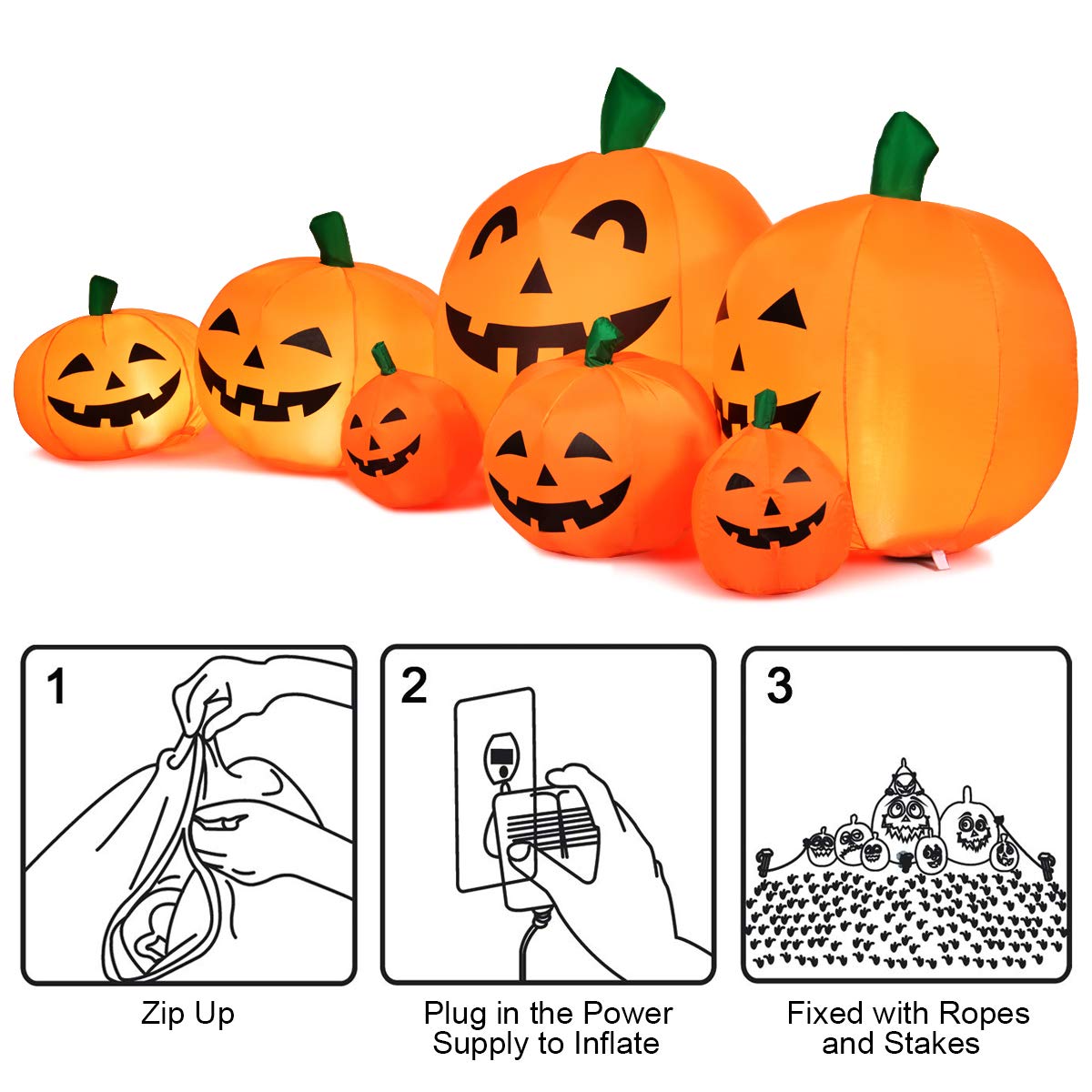 7.5 Ft Halloween Inflatable Pumpkin Patch, Inflatable Blow Up Flashing Lights 7 Pumpkins