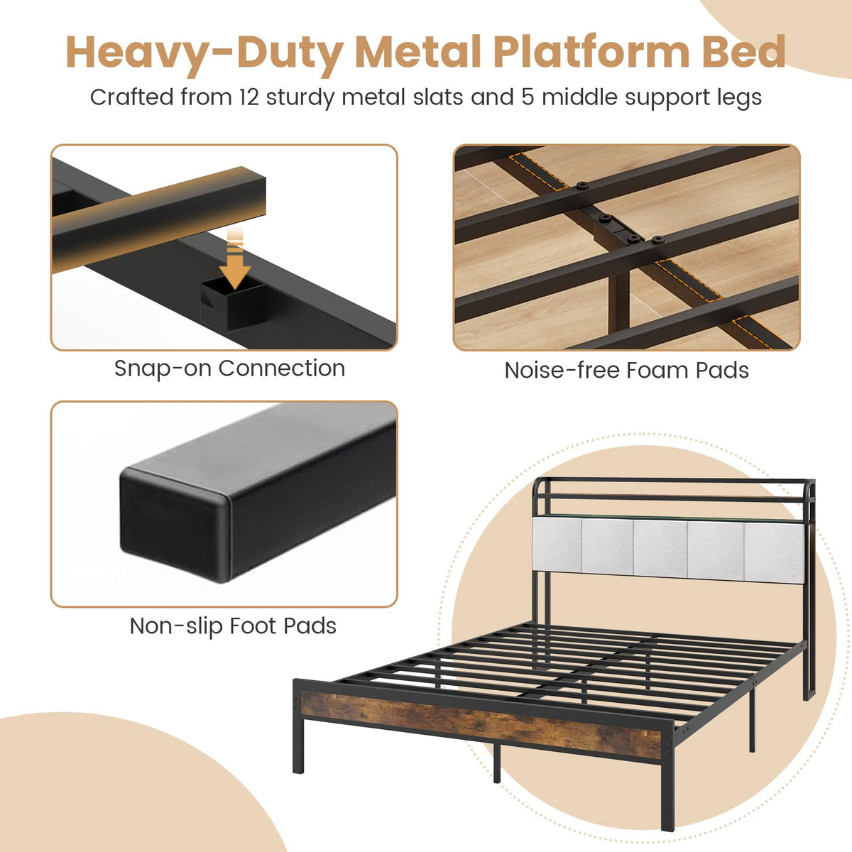 Goflame King/Queen/Full/Twin Size Bed Frame with Storage Headboard