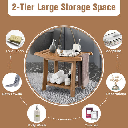 Goflame Shower Bench, HDPE Waterproof Shower Stool with Storage Shelf