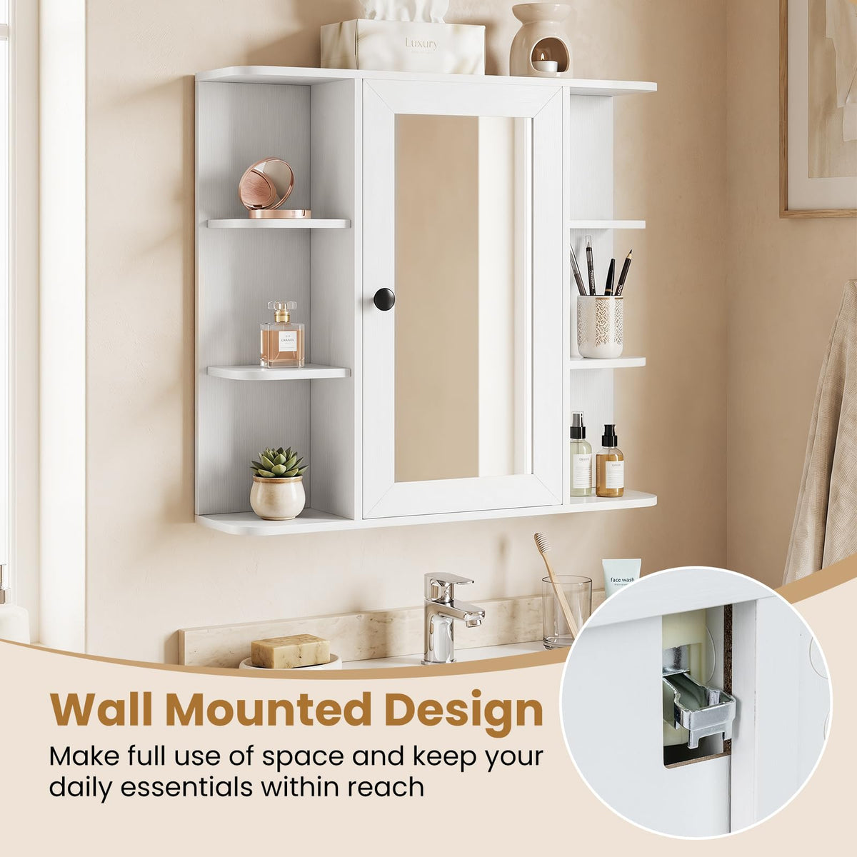 Goflame Wall Mounted Bathroom Medicine Cabinet with Mirror & Shelves