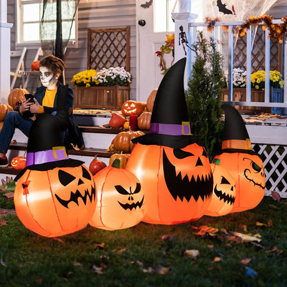 8 FT Long Halloween Inflatable Pumpkin Patch Family, 5 PCS Halloween Blow up Pumpkins with Built-in LED Lights & Blower