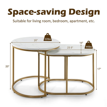 Goflame Modern Nesting Coffee Table Set of 2, Accent Marble Look Stacking Side Table for Living Room Bedroom