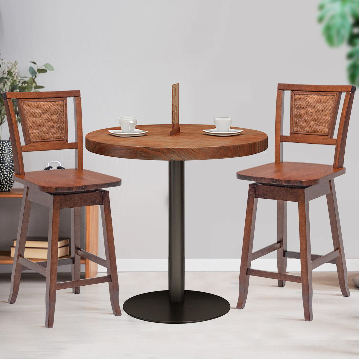 Goflame 24.5 Inch Counter Height Bar Stool with Rattan Back