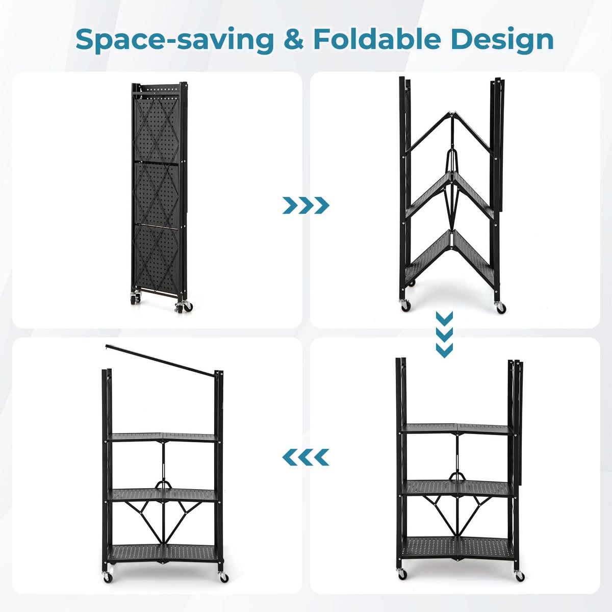 Goflame 4-Tier Foldable Storage Shelf, Collapsible Shelving Unit Display with Lockable Wheels