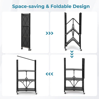 Goflame 4-Tier Foldable Storage Shelf, Collapsible Shelving Unit Display with Lockable Wheels
