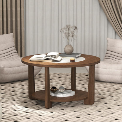 Goflame 2-Tier Round Farmhouse Living Room Coffee Table with 2-Tone Tabletop