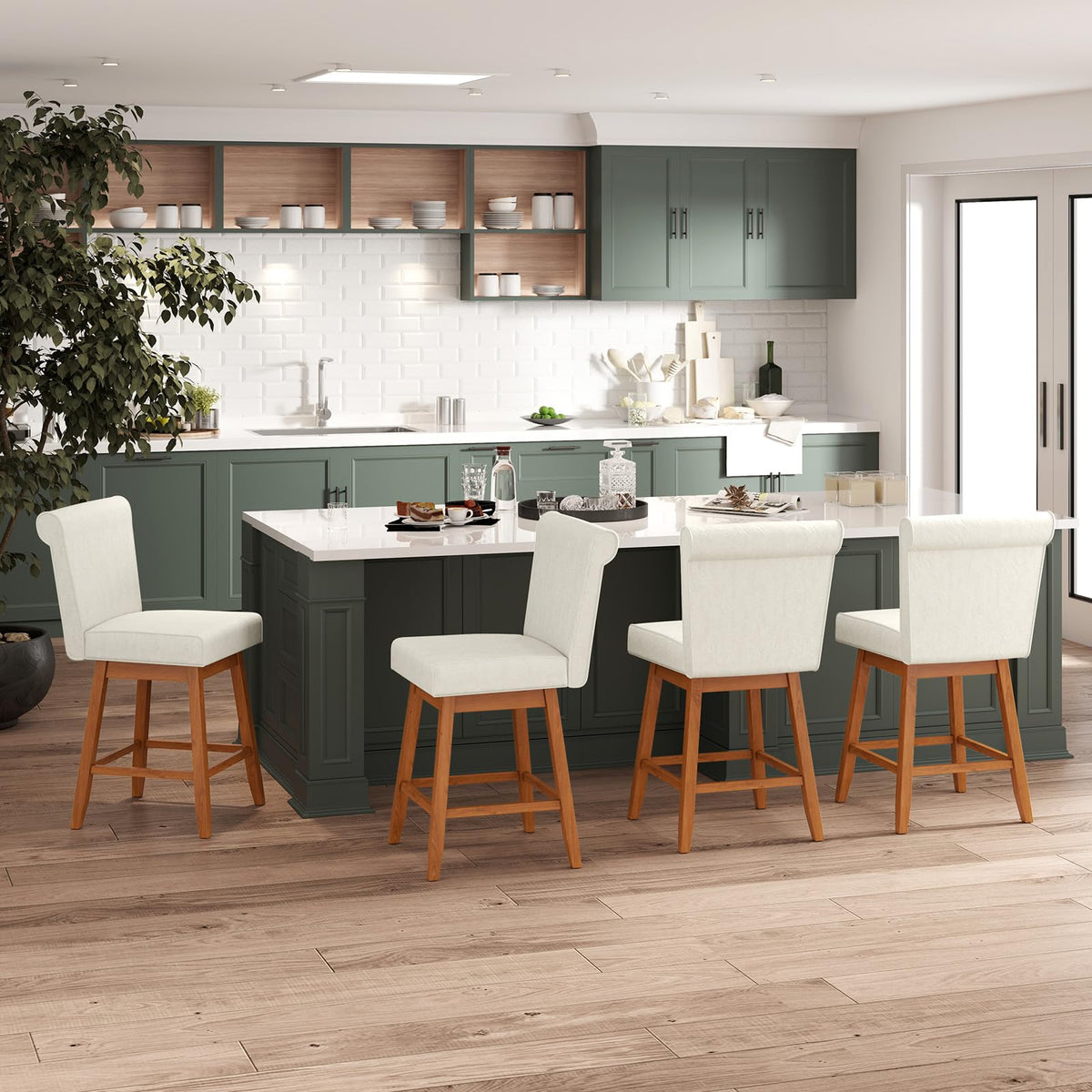 Goflame Modern Upholstered Bar Stools Set
