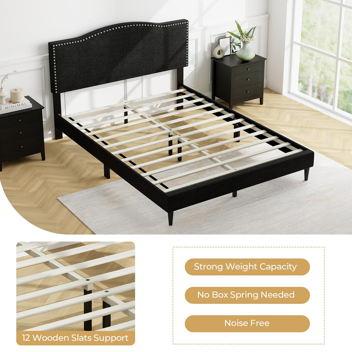 Goflame Queen Bed Frame with Headboard