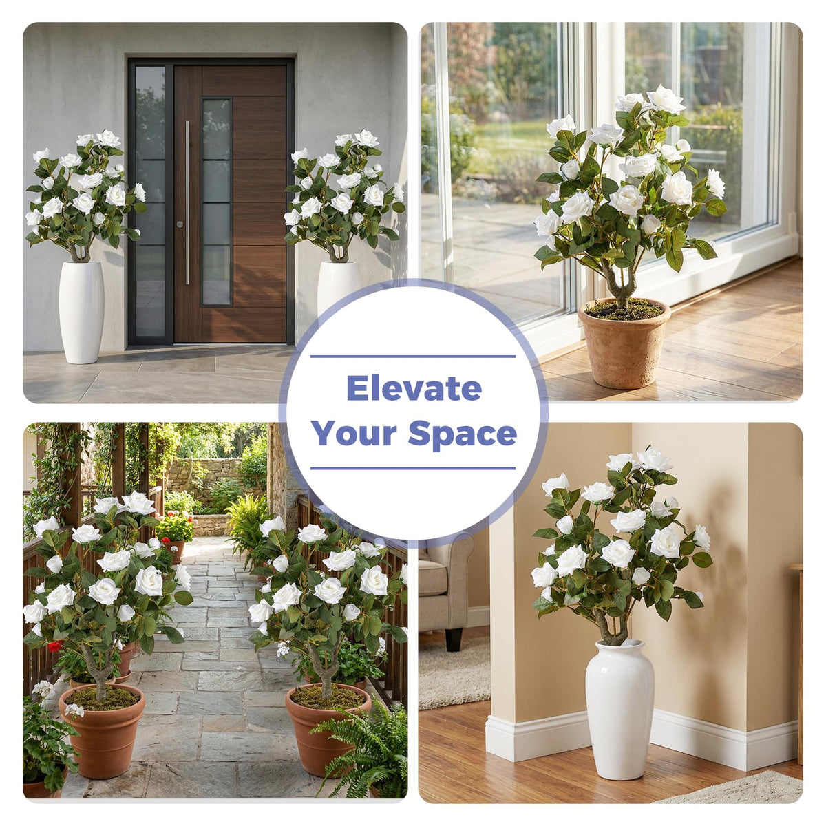 GOFLAME 31.5” Artificial Topiary Ball Trees with White Rose