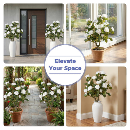 GOFLAME 31.5” Artificial Topiary Ball Trees with White Rose