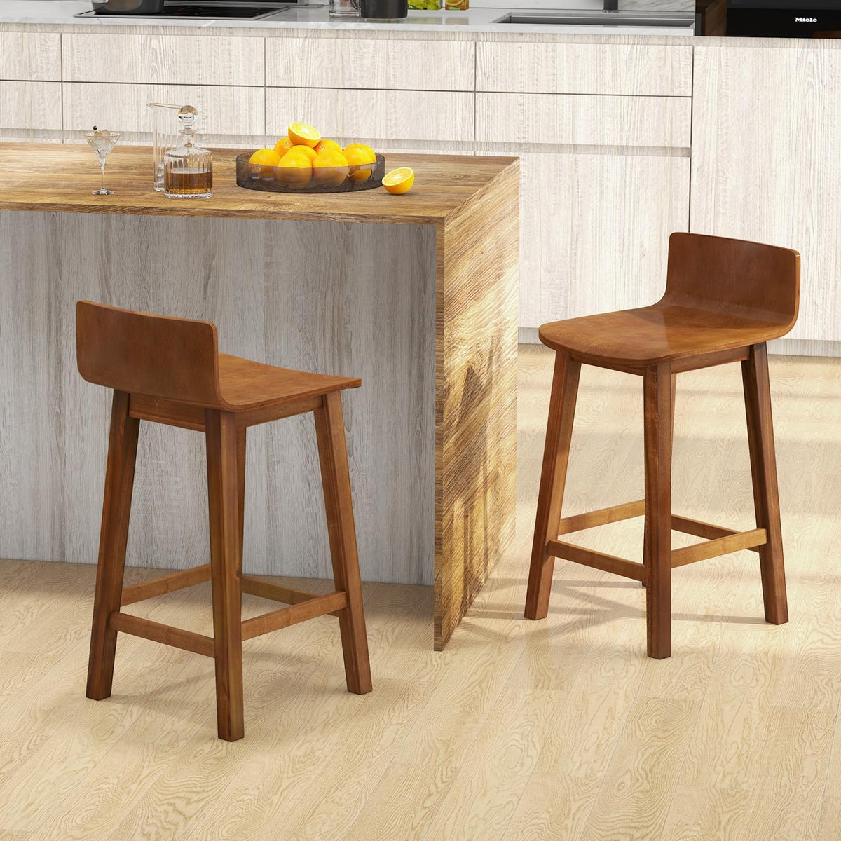 Goflame 2 or 4 Bar Stools Set with Low Back & Footrest