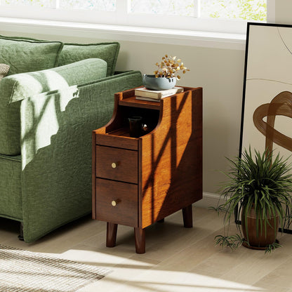 Goflame Narrow Nightstand with 2 Drawers for Small Spaces (1/2)
