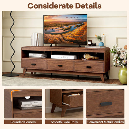Goflame TV Stand for 60-70 Inch TV Mid-Century Modern Entertainment Center with 3 Storage Drawers