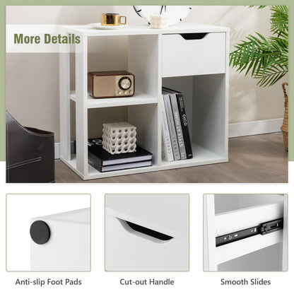 Goflame 3 Cube Bookcase with Drawer, 2 Tier Bookshelf for Small Space, Modern Freestandin