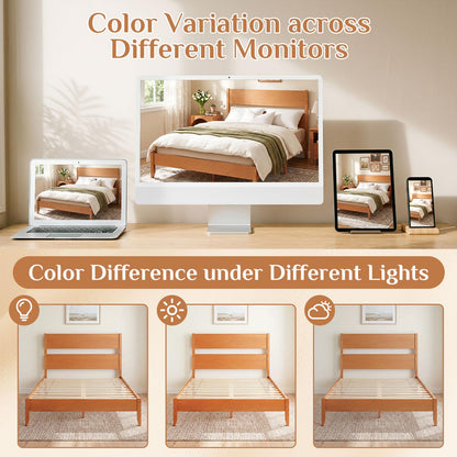 Goflame Queen/Full/Twin Size Wooden Bed Frame with Slatted Headboard