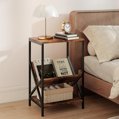Goflame Record Player Stand, 3-Tier End Table w/ V-Shaped Magazine Holder, Turntable Stand with Record Storage Up to 80 Albums