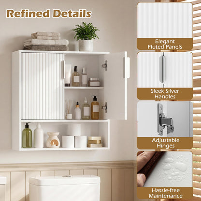 Goflame Fluted Bathroom Wall Cabinet | Over-the-Toilet Medicine Cabinet w/ 2 Doors