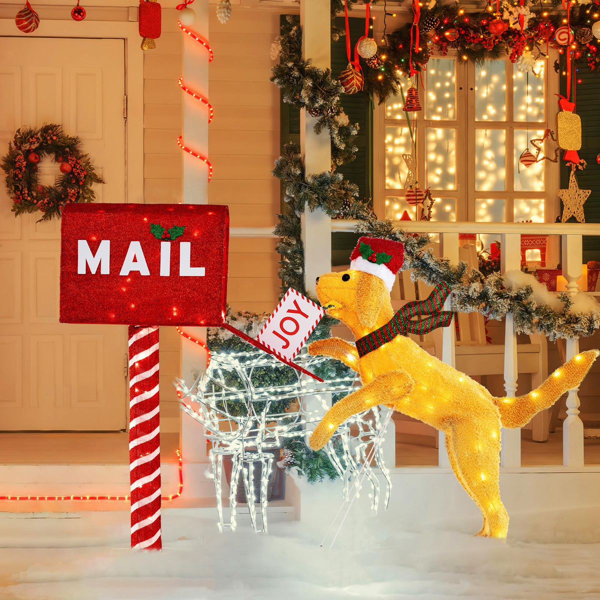 Goflame 3.5 FT Lighted Dachshund Climbing Mailbox, Pre-Lit Christmas Holiday Decoration