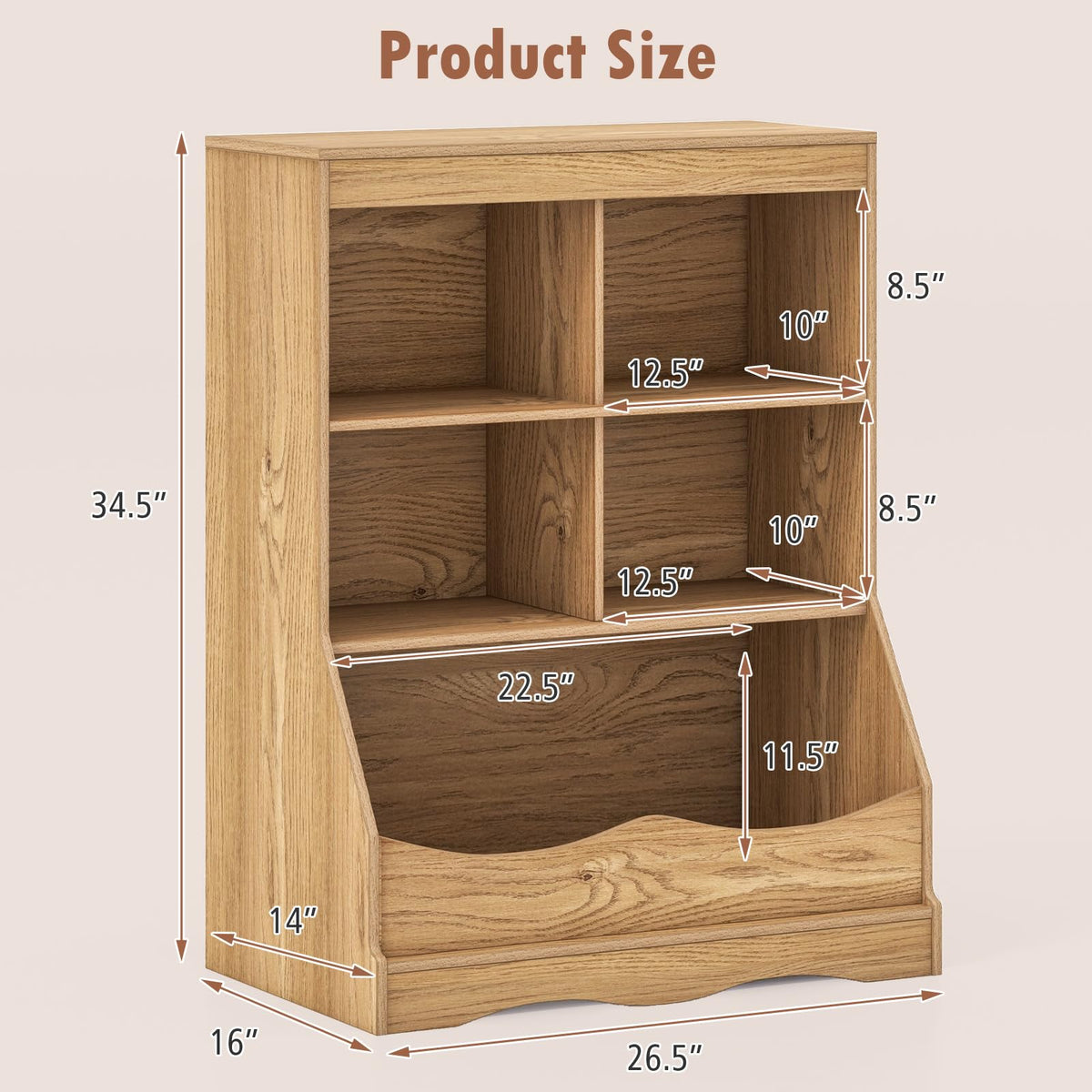 Goflame Storage Cabinet, Small Bookshelf, Short Bookcase with 4 Open Storage Cube & Bottom Compartment