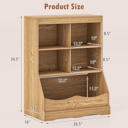 Goflame Storage Cabinet, Small Bookshelf, Short Bookcase with 4 Open Storage Cube & Bottom Compartment