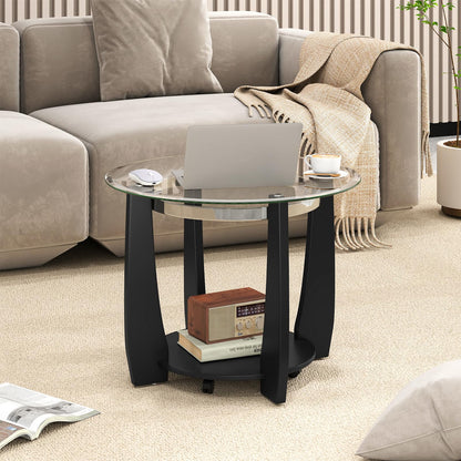 Goflame Round Glass Coffee Table 32" Rolling Center Tables with Wheels