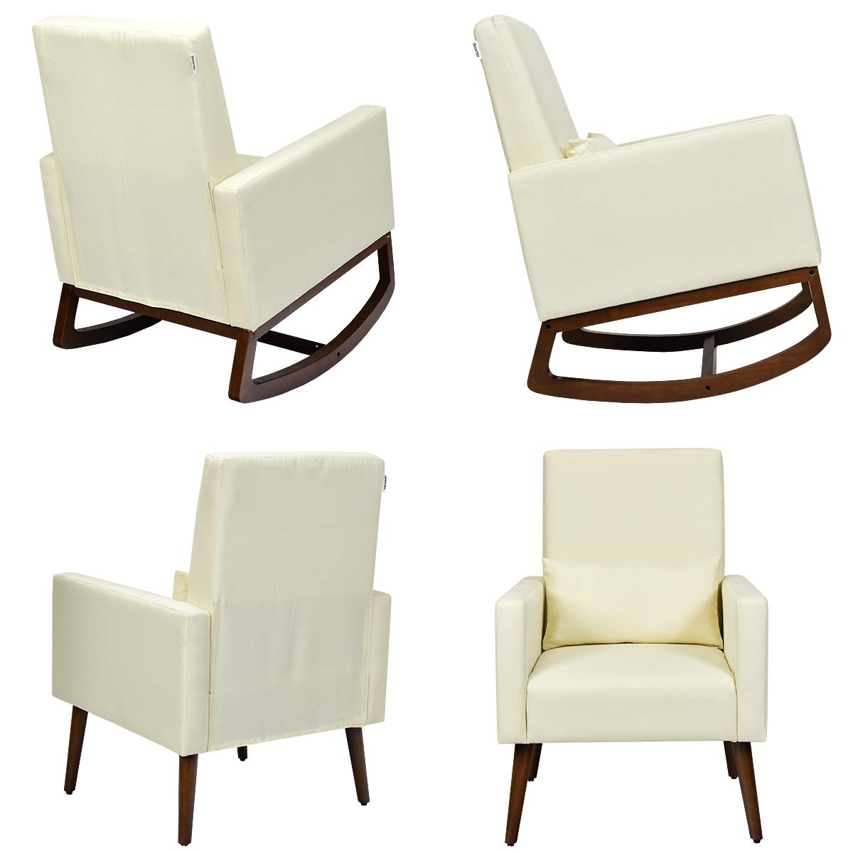 Goflame Upholstered Rocking Chair, Modern High Back Armchair