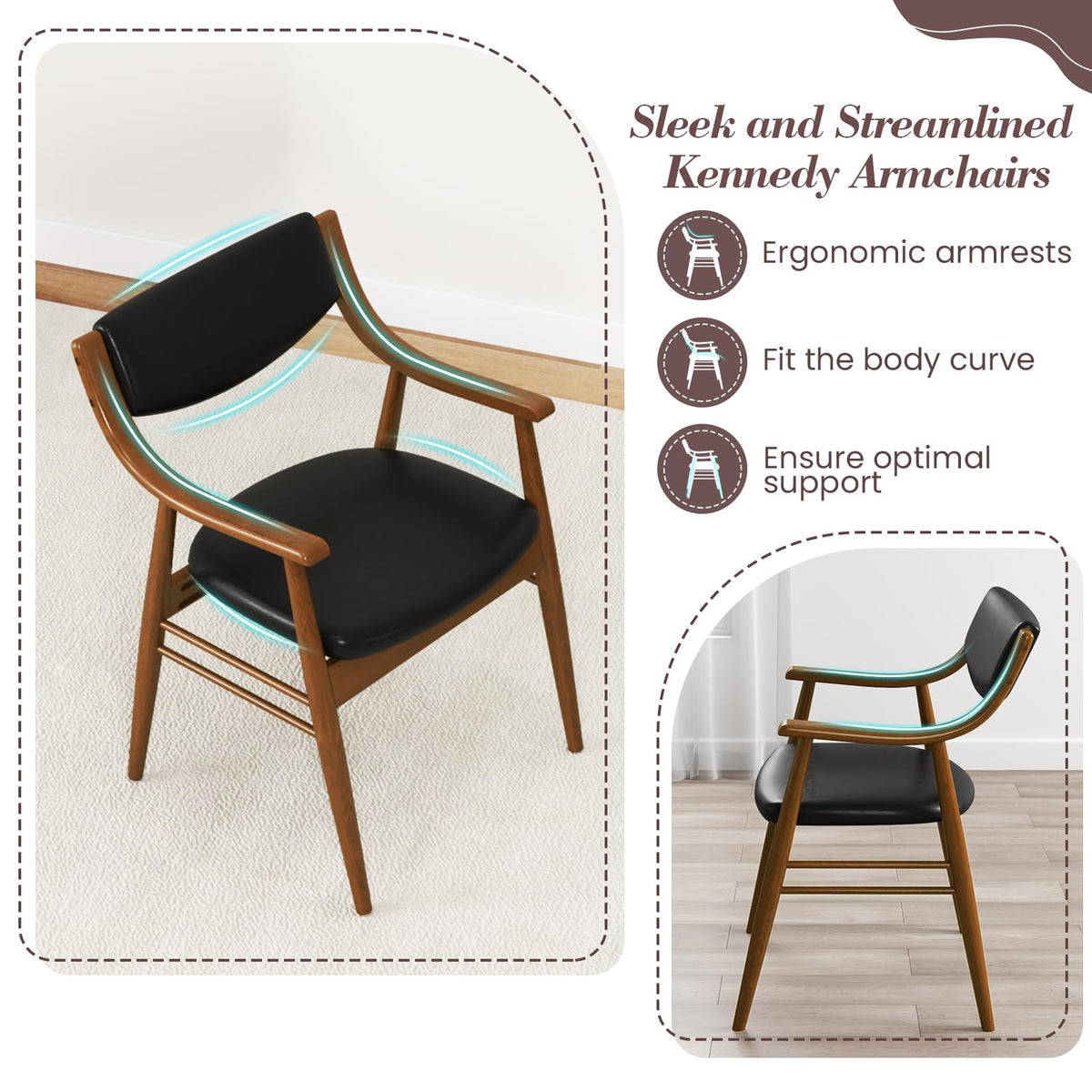 Goflame Wooden Dining Chairs Set of 2/4, PU Leather Upholstered Kitchen Chairs w/Padded Seat & Back
