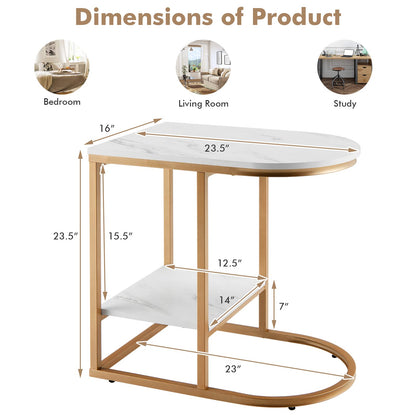 Goflame Side Table, 2-Tier C-Shaped End Table