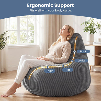 Goflame Bean Bag Chair for Adults | Accent Lazy Sofa with Skin-Friendly Corduroy Cover & Soft Sponge Filling