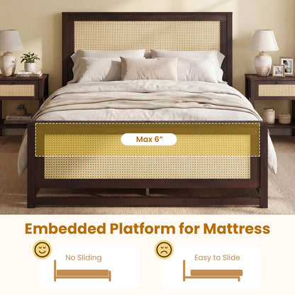 Goflame Full/Twin Size Rattan Bed Frame with 2 Storage Drawers
