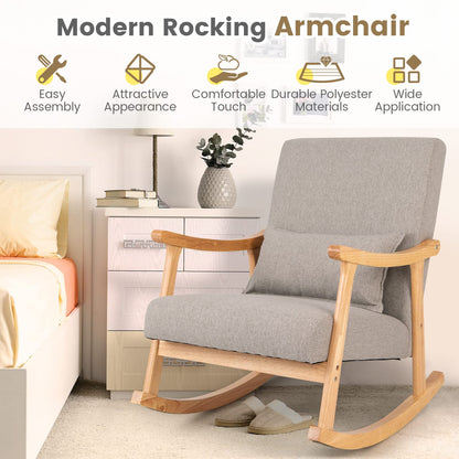 Goflame Upholstered Rocking Chair - Modern Rocker with Rubber Wood Frame, Comfy Backrest & Seat