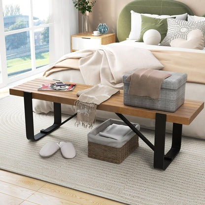 Goflame Dining Bench, 60 Inch Entryway Shoe Rack Bench, Long Kitchen Bench with Metal Frame