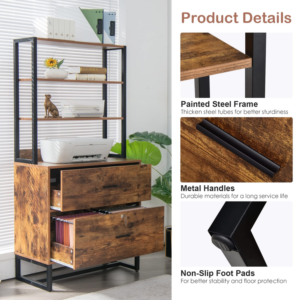 Goflame Lateral File Cabinet with 2 Drawers with Lock