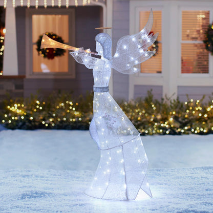 Goflame 5 FT Lighted Trumpeting Angel, Light-up Christmas Angel with LED Lights