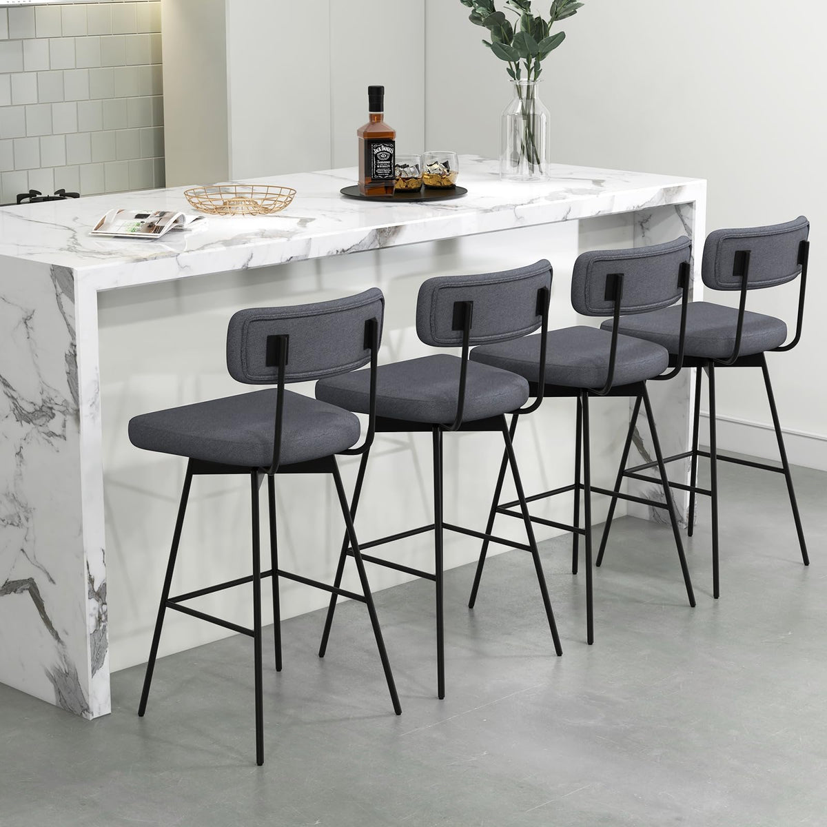 Goflame Swivel Bar Stools, Upholstered Bar Height Bar Chairs w/Padded Seat & Backrest