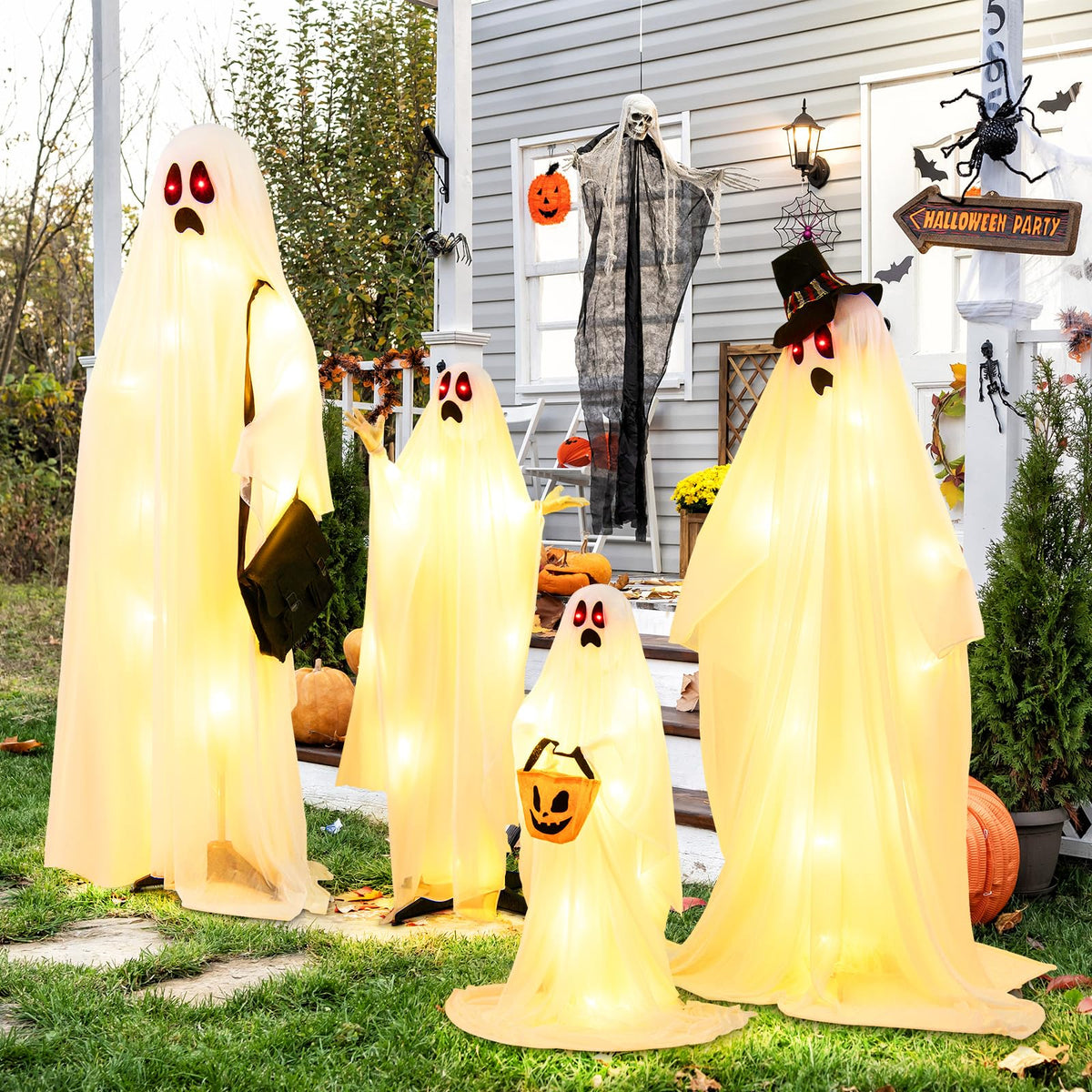 Goflame Halloween Light Up Family Ghosts, 4 PCS LED Glowing Halloween Ghosts