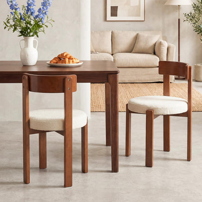 Goflame Wooden Dining Chairs Set of 2/4 Teddy Fleece Upholstered Boucle Kitchen Chair w/Curved Backrest