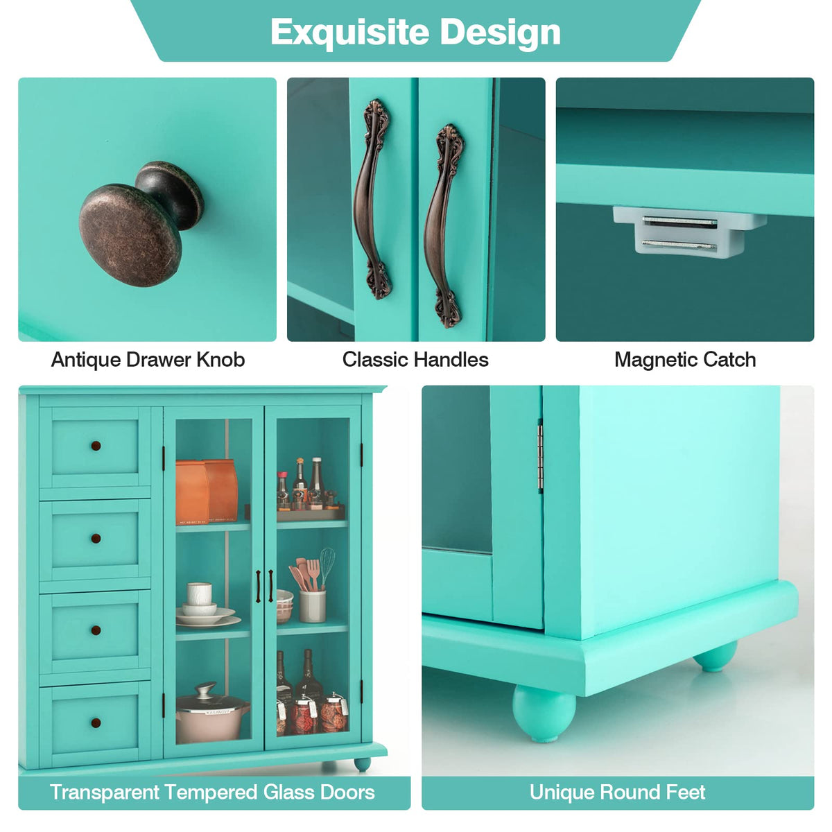 Goflame Buffet Sideboard with Storage - Kitchen Pantry Cabinet with 2 Doors, 4 Drawers, Adjustable Shelf