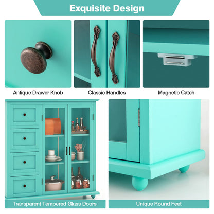 Goflame Buffet Sideboard with Storage - Kitchen Pantry Cabinet with 2 Doors, 4 Drawers, Adjustable Shelf